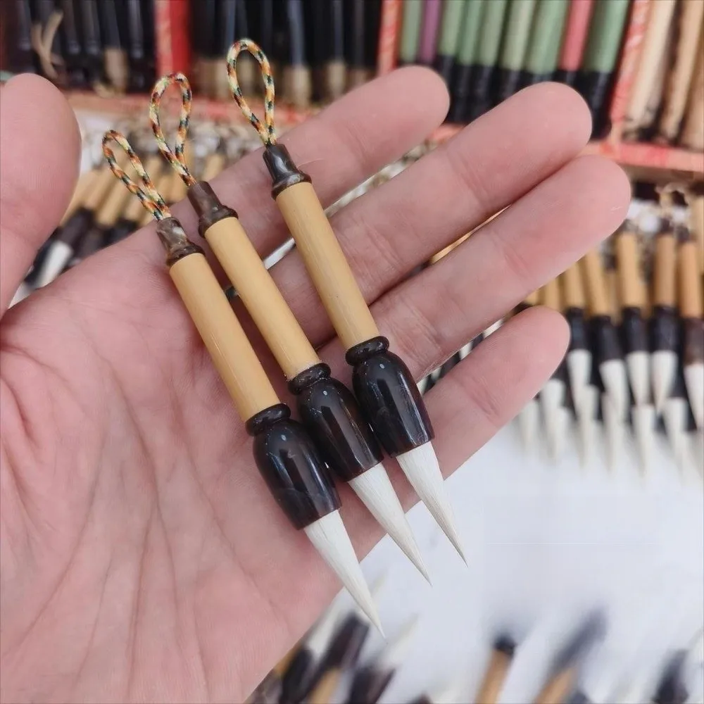 Portable Mini Chinese Calligraphy Brush Bamboo Handle Small Pocket Size Writing Brush Beginner-Friendly 9cm Size