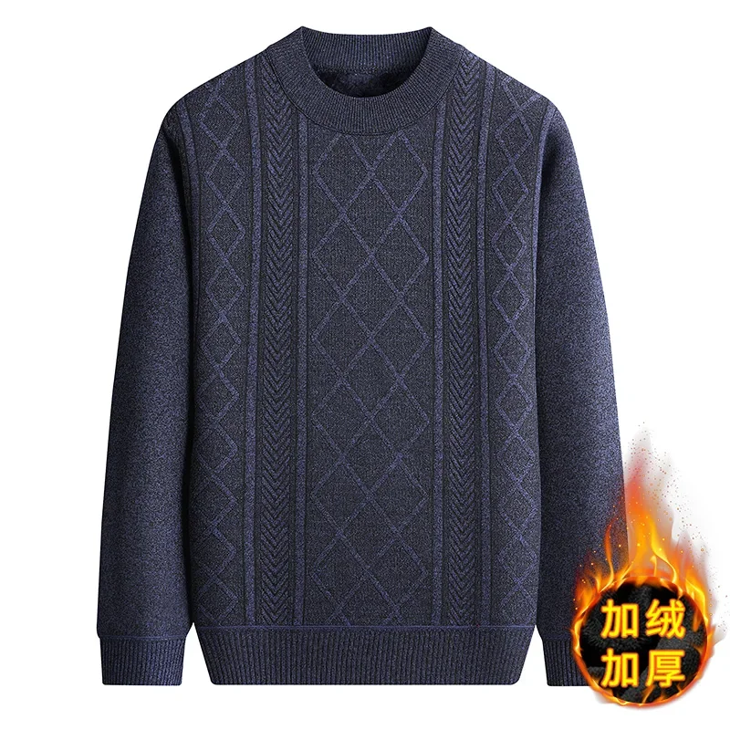 Mens Winter Thick Soft Knitted Sweaters Crew Neck Design Ribbed Edge Four Way Stretch Thermal Tops For Urban Smart Casual Outfit