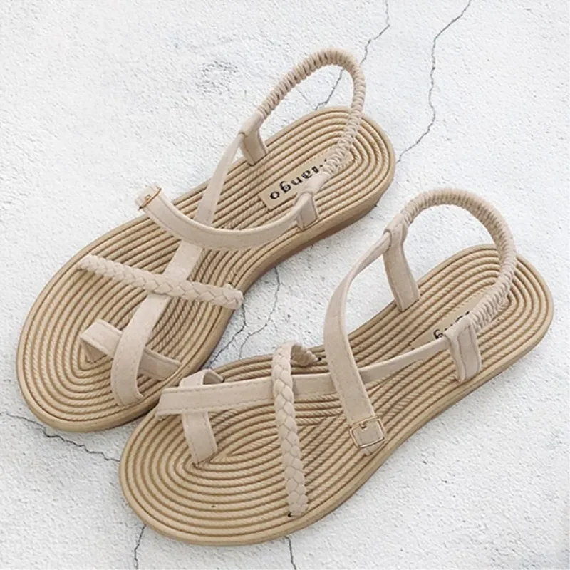 

Summer New Student Flat Bottom Korean Edition Cross Tie Toe Beach Roman Shoes