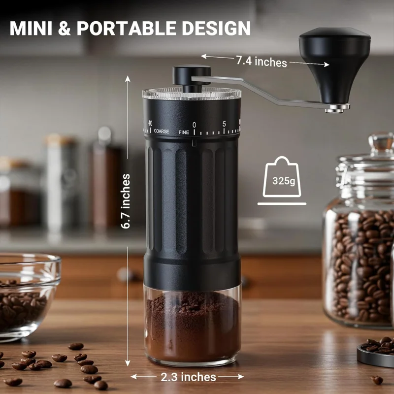 

Adjustable 30g manual coffee bean grinder with crank cone, suitable for camping, office, espresso and other occasions