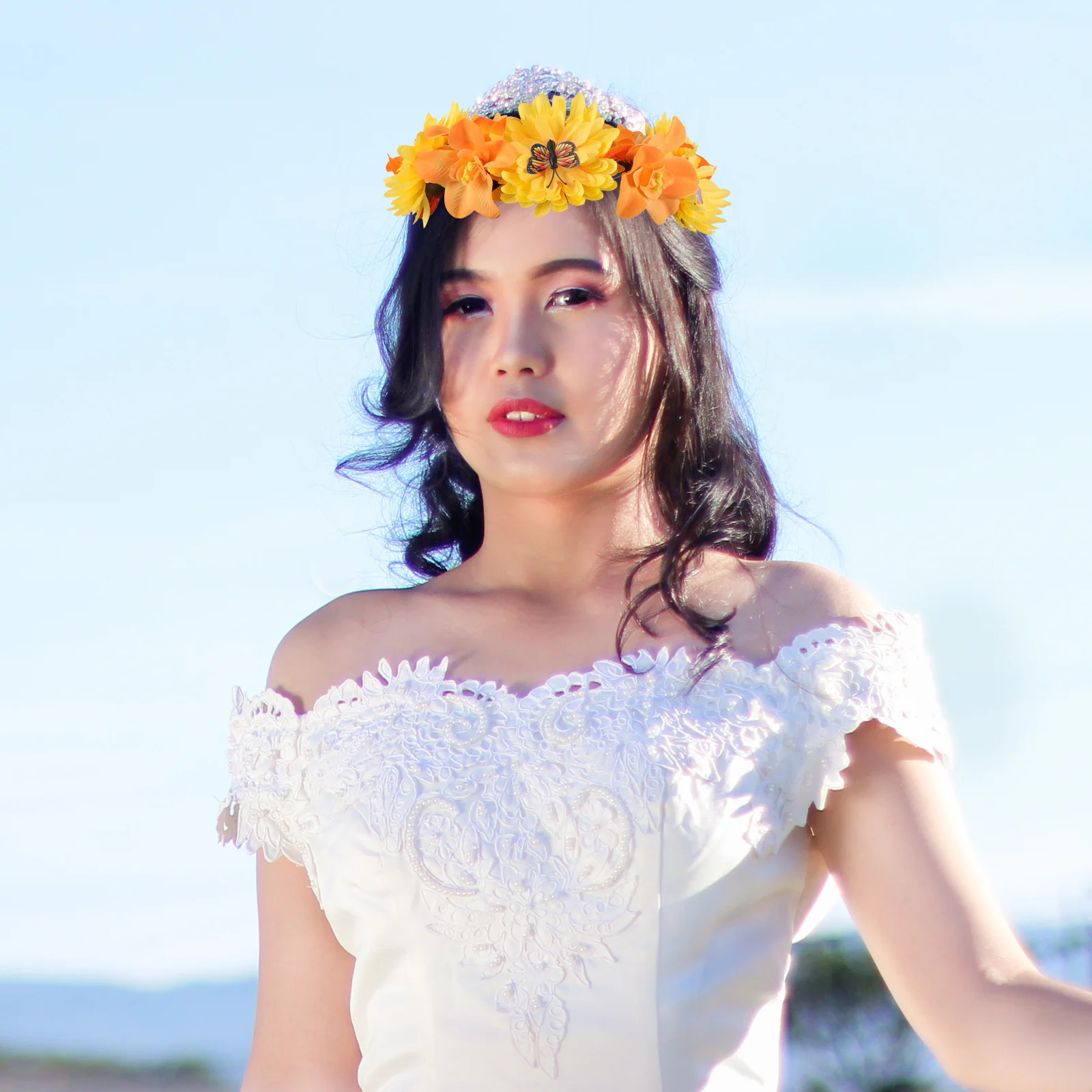 

Floral Wreath Headband Bohemia Flower Crown Faux Flower Headdress for Bridal Wedding Party Vacation Travel Halloween