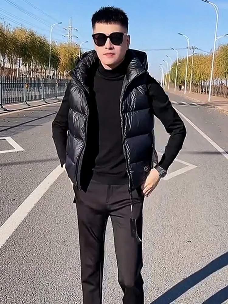 

Winter Thiened down Jaet Men's Casual Svel Vest Bla Gold ex Lightweight Youth Faion Zipper Closure Side ket