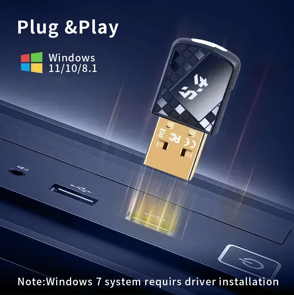 

USB Dongle Bluetooth 5.4 Receiver Transmitter for PC Speaker Wireless Mouse Keyboard Music Audio Adapter