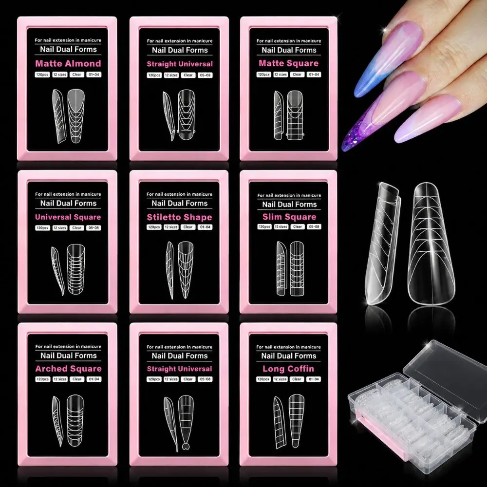 With Inner French Line French Nail Molds 12 Sizes Square Shape Full Cover Nail Molds Quick Extension Coffin Shape