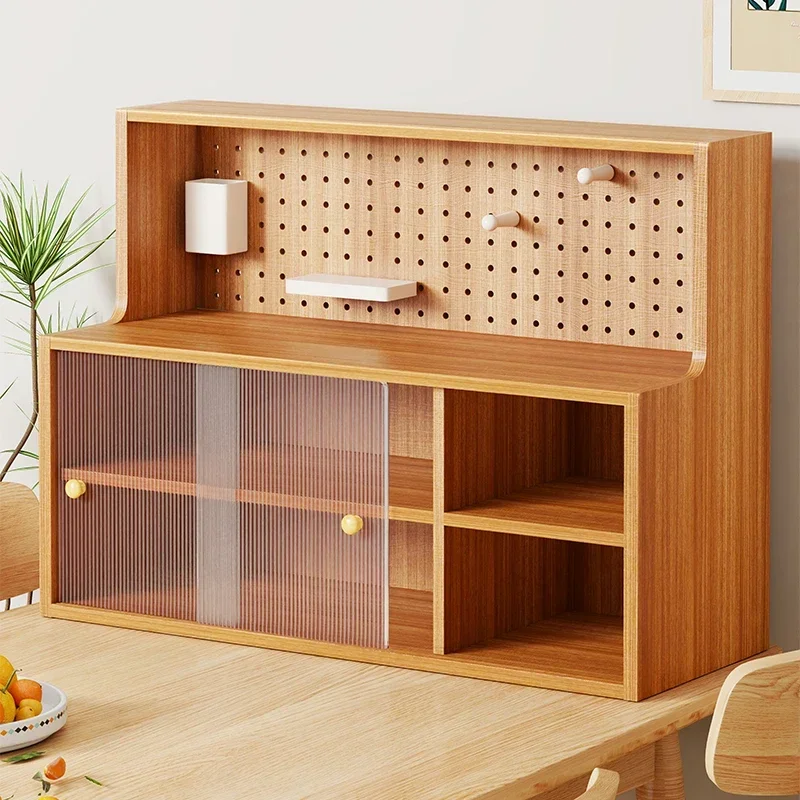 Multi-functional Cup and Tea Set Organizer with Sliding Cabinet Door for Display on Dining Table