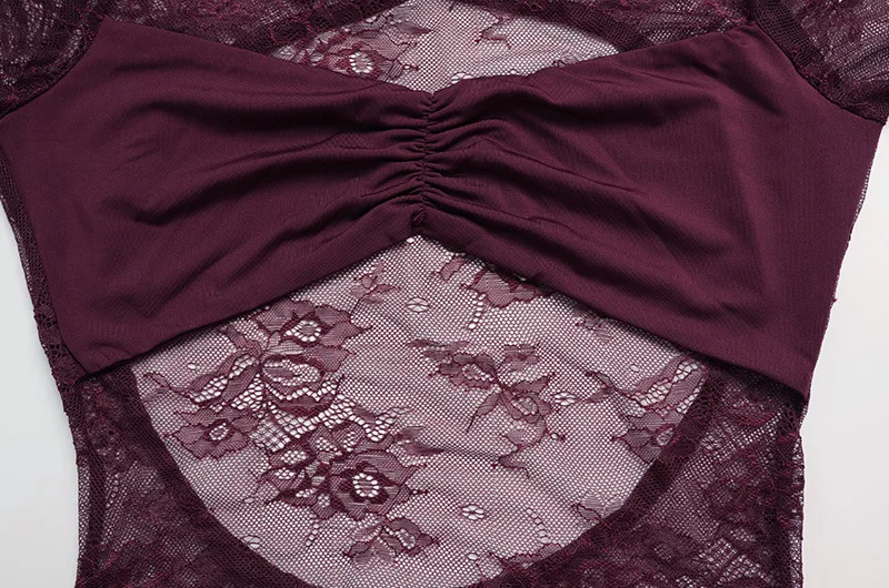 백리스 시스루 메쉬 레이스 패치워크 바디콘 미니 드레스 여성 패션 O넥 긴팔 루치드 슬림 나이트 클럽웨어 베스티도스