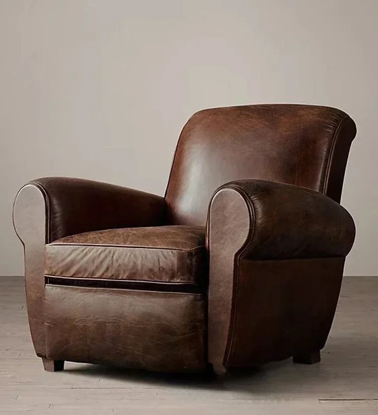 Bar Cafe Retro Leather Light Luxury Living Room Single Sofa Chair