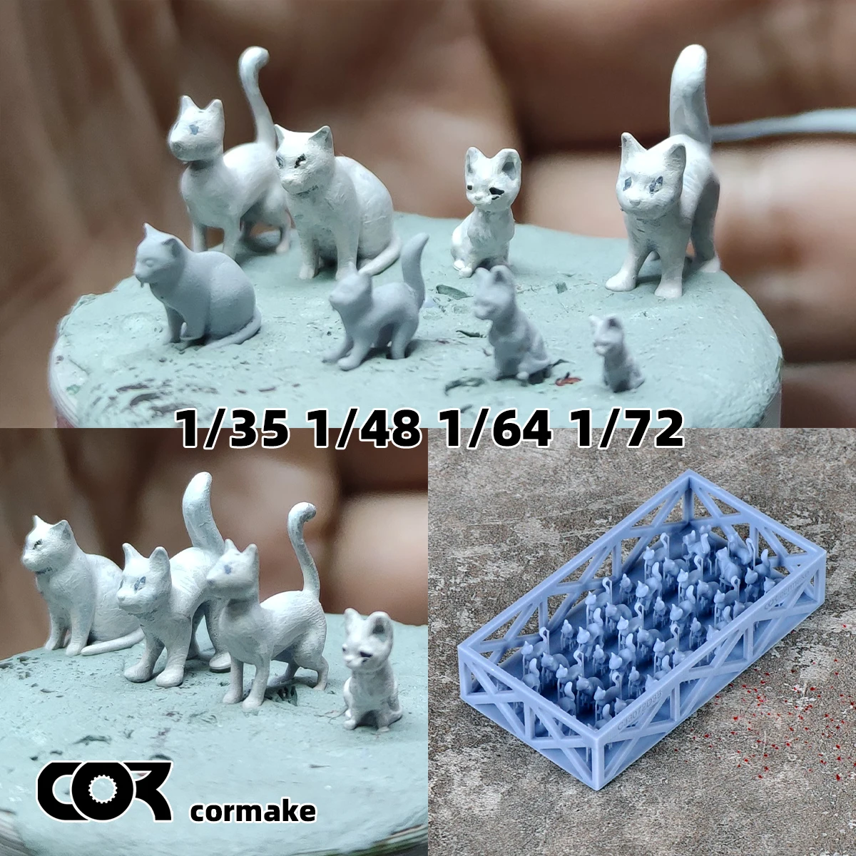 3D-Gedrucktes Harz-Miniatur-Katzen-Tiermodell-Set, Architektur-Diorama Sandtisch-Dekoration Passend für 1/35 1/48 1/64 1/72