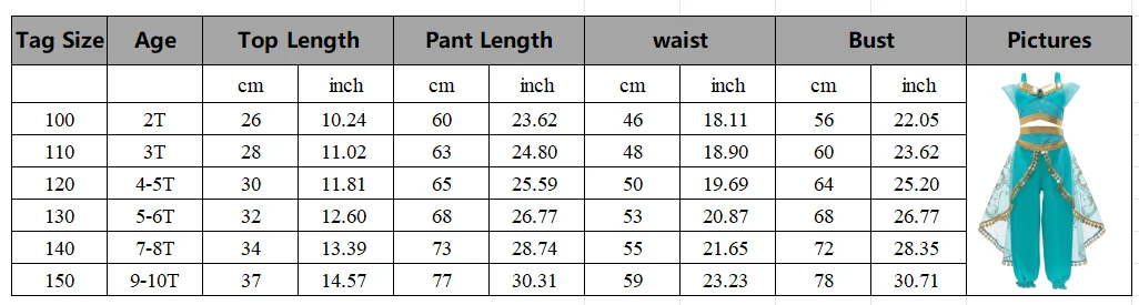 Mädchen Aladdin Wunderlampe Jasmin Prinzessin Kleid 2-teilig Kinder Cosplay Kostüm Halloween Kinder Geburtstag Karneval Vestidos Outfit – Detail 1