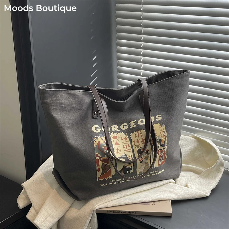 

Ethnic Style Printed Canvas Shopper Tote Bags For Women Quality Large Capacity Shoulder Bag 2026 Latest Simple Fashion Handbags