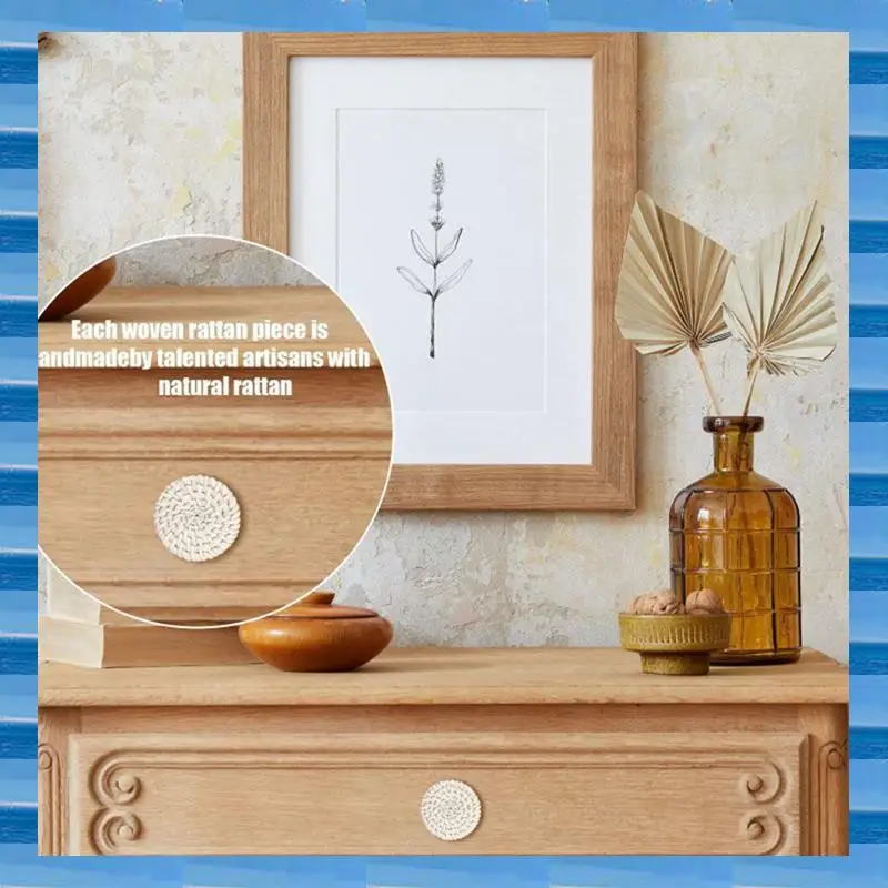 AT53 Wooden Handles Beech Rattan Drawer Knobs Wardrobe Furniture Handle Cupboard Door Handle Dresser Pulls Furniture Hardware