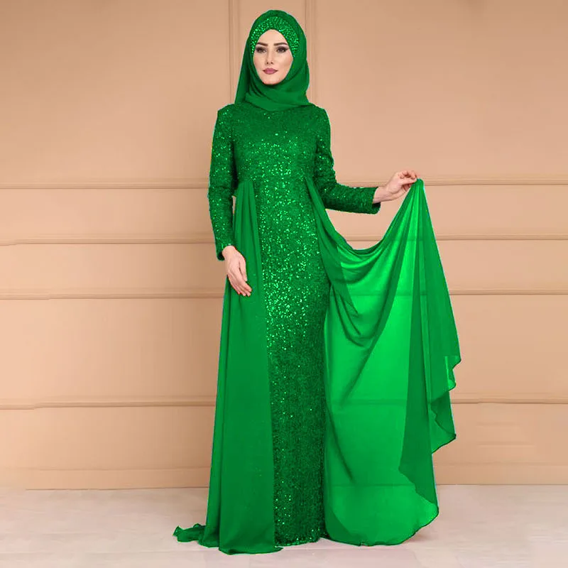 Vestido largo ajustado de manga larga con lentejuelas para mujer, ropa femenina de talla grande, Abayas de Arabia Saudita, S-5XL, novedad de 2022