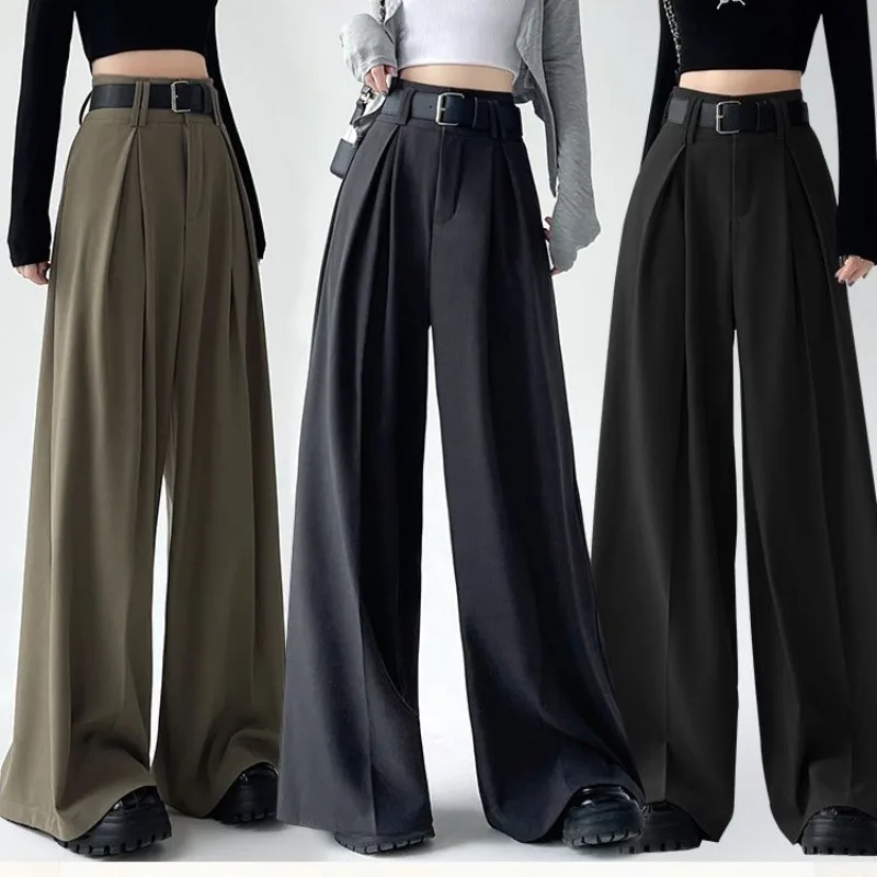 Women's Suit Wide-leg Pants 2026 Spring Summer Thin High-waisted Casual Solid Trousers Female Fashion Loose Straight Long Pants