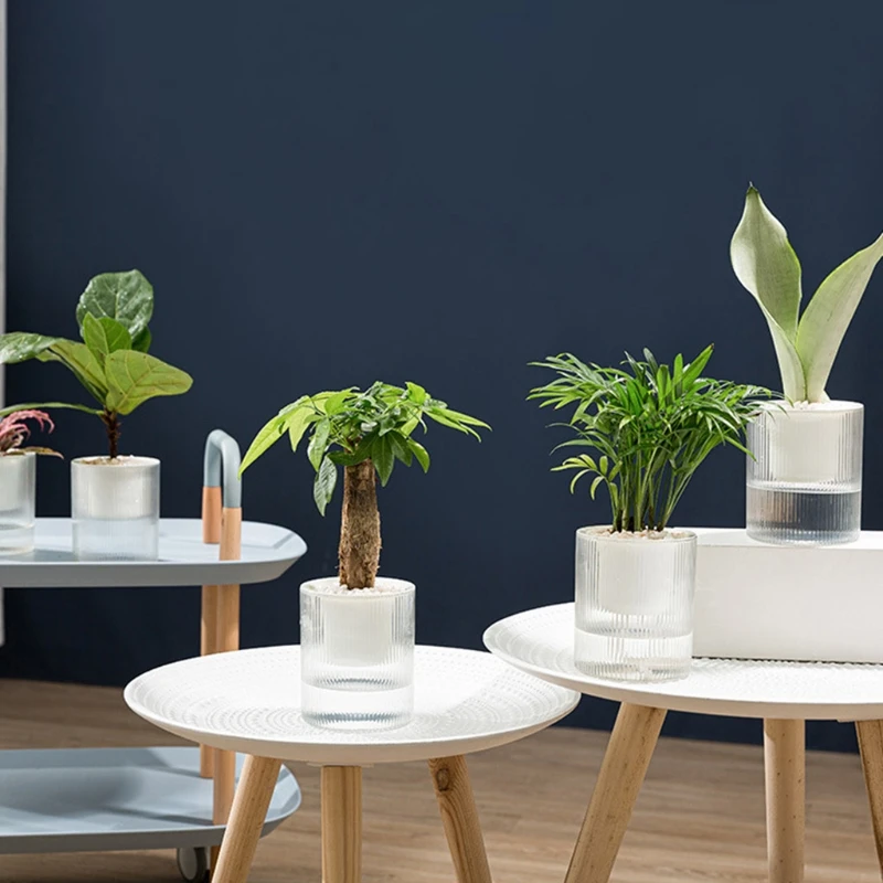 F92B Potão planta plástica auto -regada com pavio recipiente água transparente 2 plantador camadas Bacia Flowerpot
