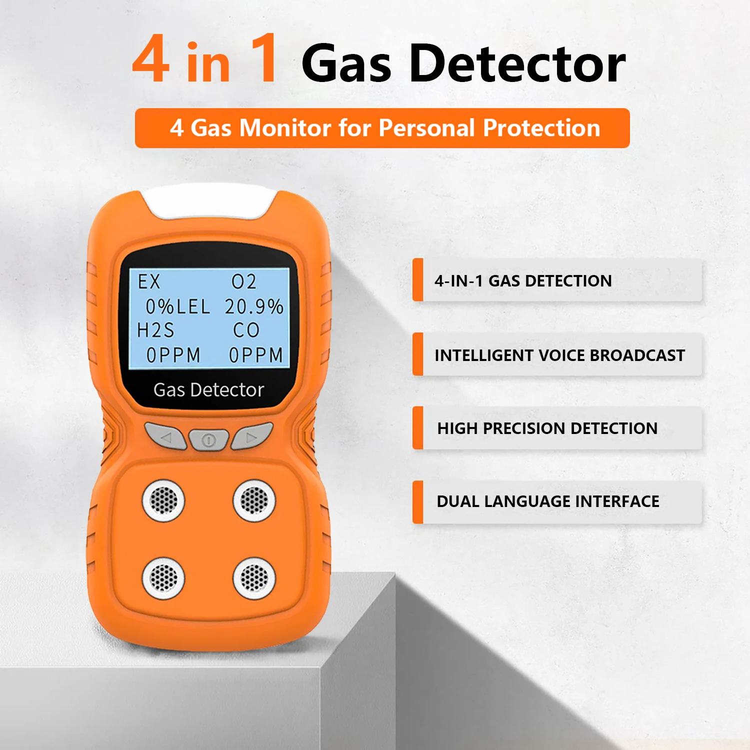 4 In 1 Gas Detector CO H2S O2 Oxygen Monitor Analyzer Leak Portable Combustible