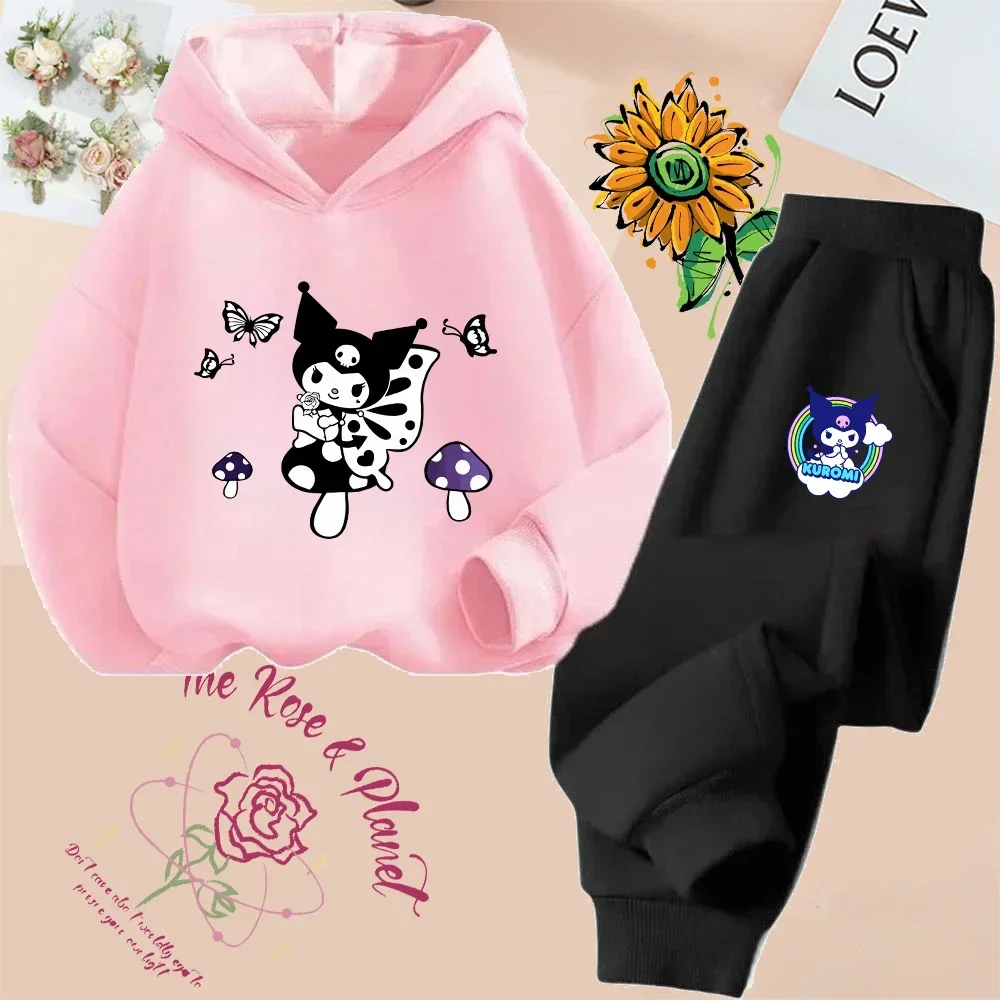 Sanrio Cartoon Black Beauty Print Children's Clothing Set Girls 'hoodie Pink Hoodie + Pants 2-piece Set Autumn Children's Hoodie