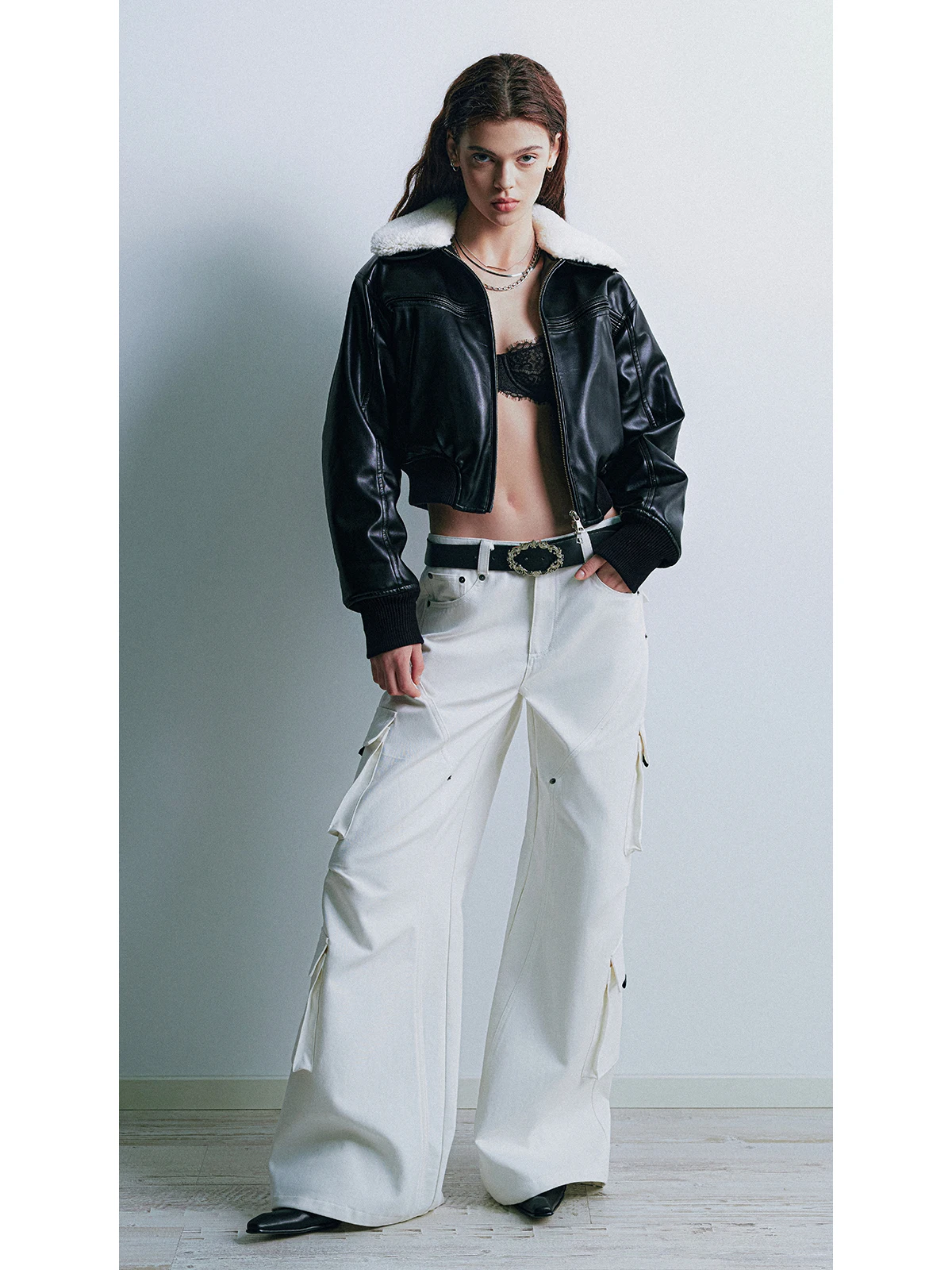 

Detachable Fur Collar Leather Jaet Thiened Cotton Coat Vintage Sle Women's Casual Wear ort Length Zipper Closure