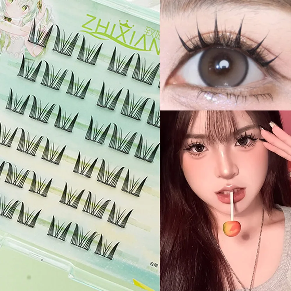 

With Jelly Glue Strips Manga Lashes Glue Free Anime Cosplay Segmented False Eyelashes Nude Makeup DIY 3D False Eyelashes Men