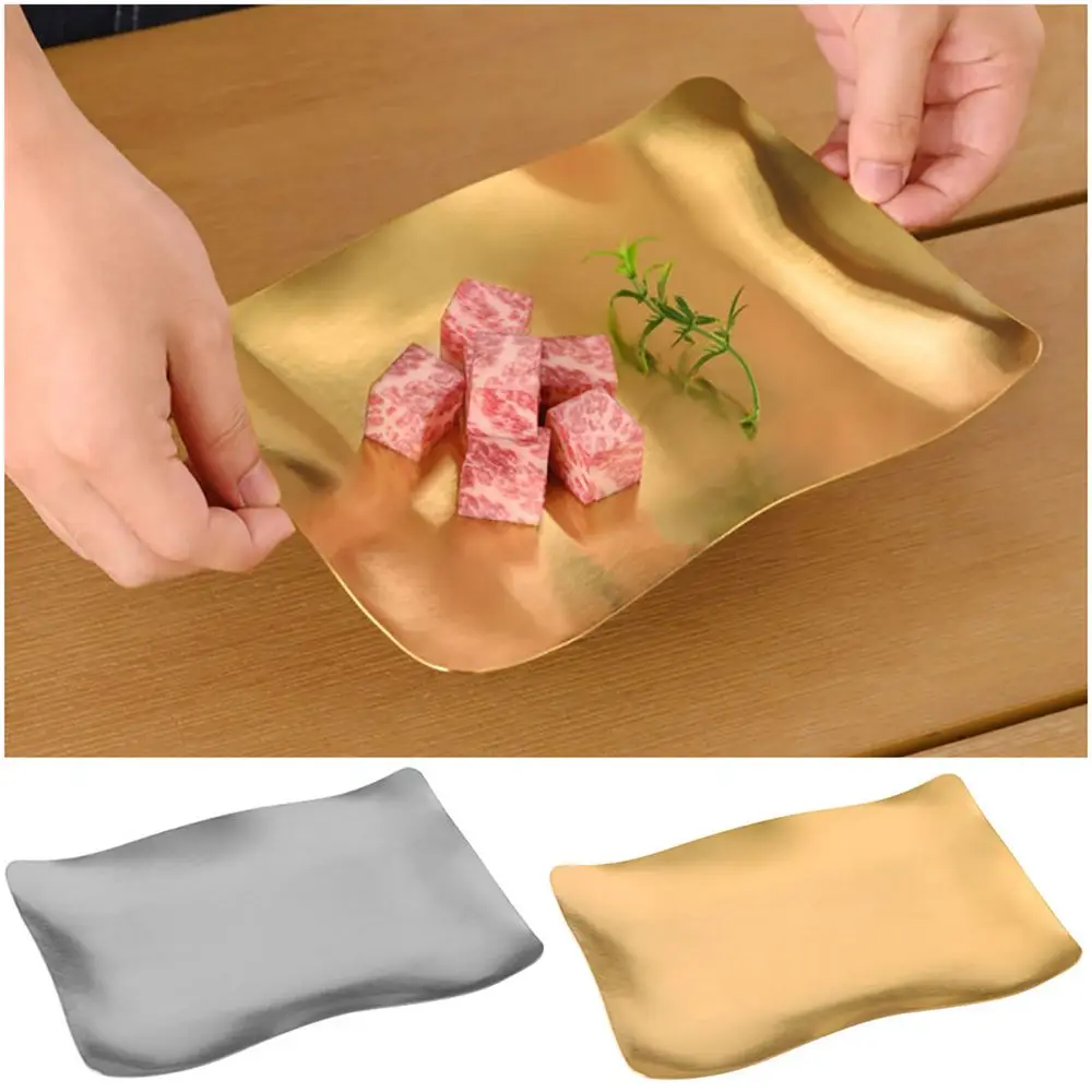 Stainless Steel Barbecue Tray Gold Silver Rectangular Steak Tray Craft Decoration Kitchen Accessories Snack Plate Steak Serving