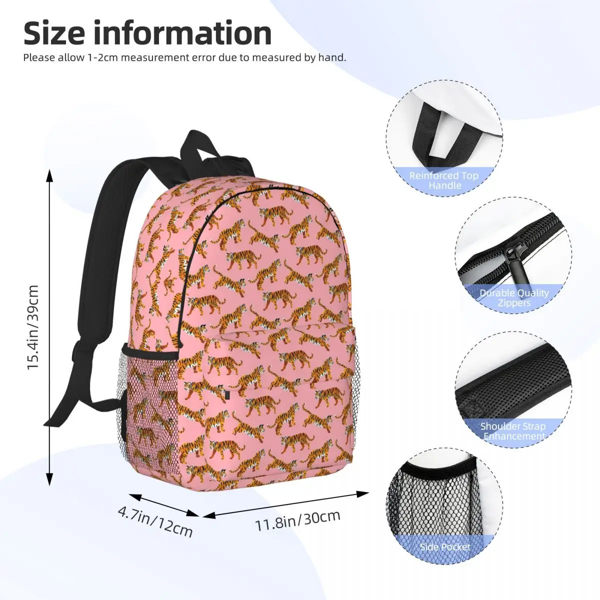 Bengal Tigers - Peachy Pink Backpacks Boys Girls Bookbag Fashion Children School Bag Travel Rucksack Shoulder Bag Large Capacity