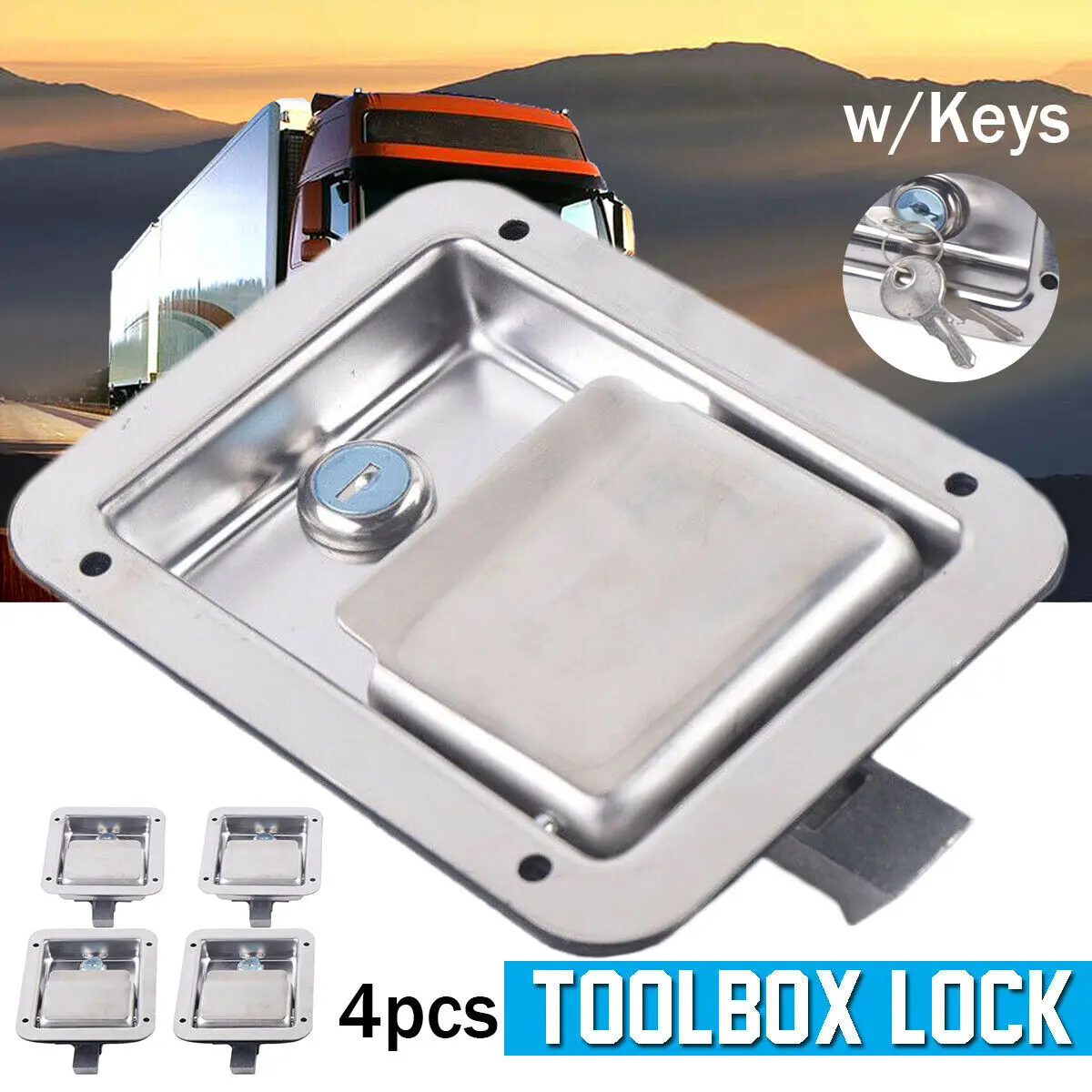 

Upgraded 4 Trailer Paddle Door Latch Handle RV Truck Cars Vans Tool Box Lock Steel +Keys 5.5"*4.25"