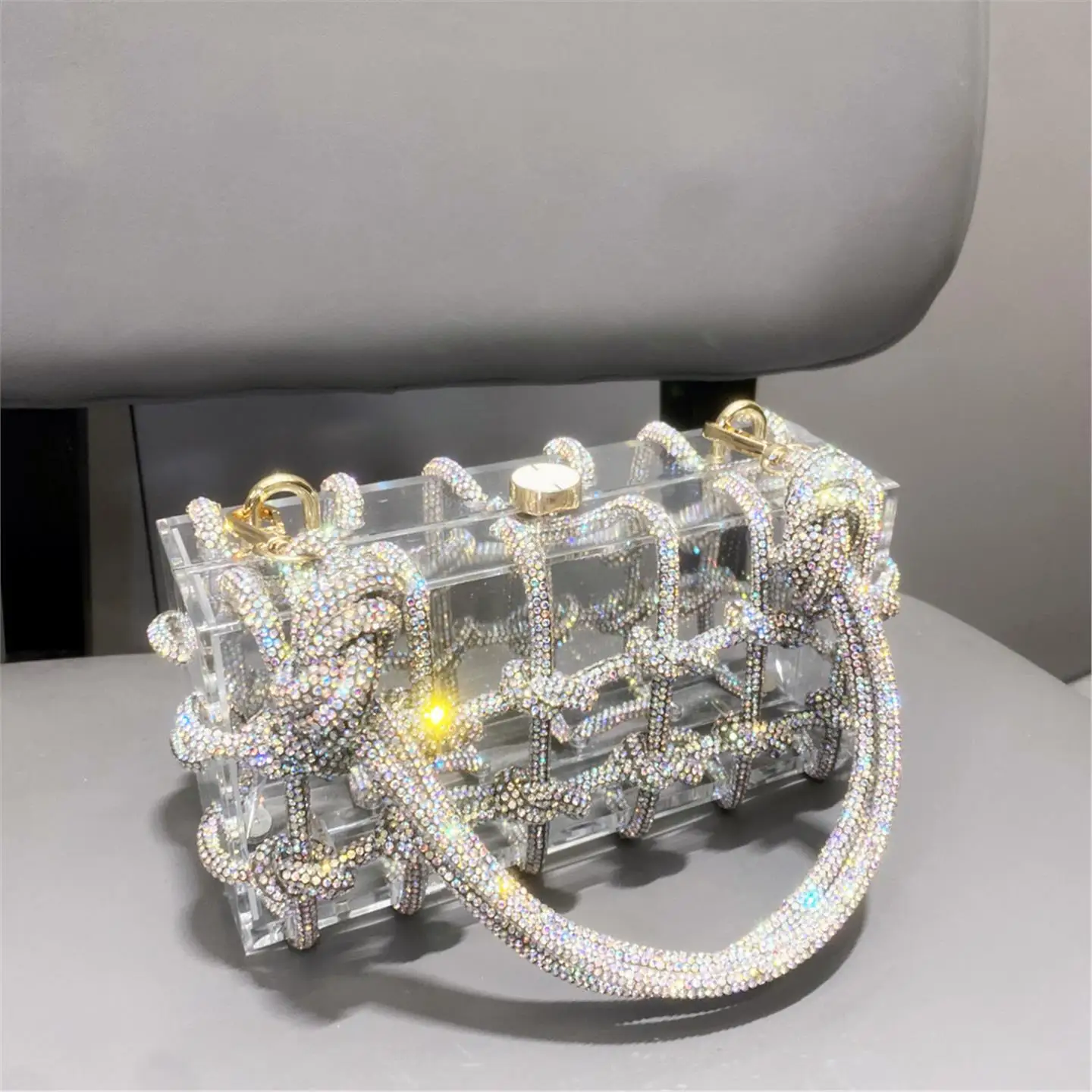 

Handmade Acrylic Evening Bag iny Rhinestone Ladies Handbag Casual Sle Women's Purse Handbag Faion Trend Autumn Season