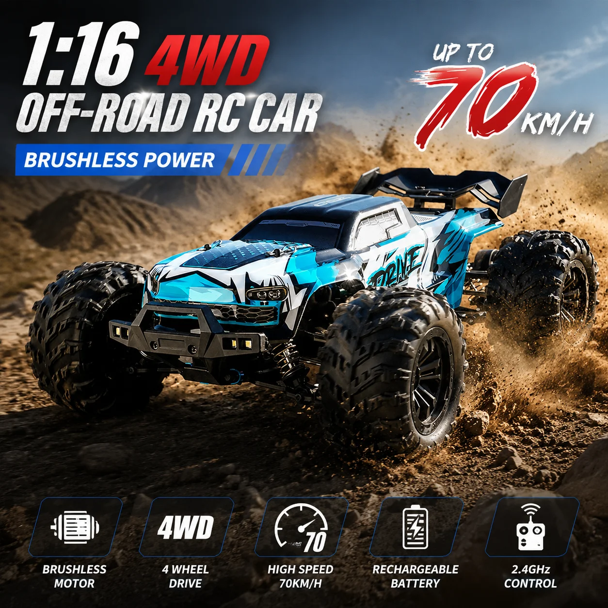 Scy 16102 Pro 1:16 70km/H 4wd Rc Car With Led Light 2.4g Remote Control Cars High Speed Drift Monster Truck  For Adults Toy Gift
