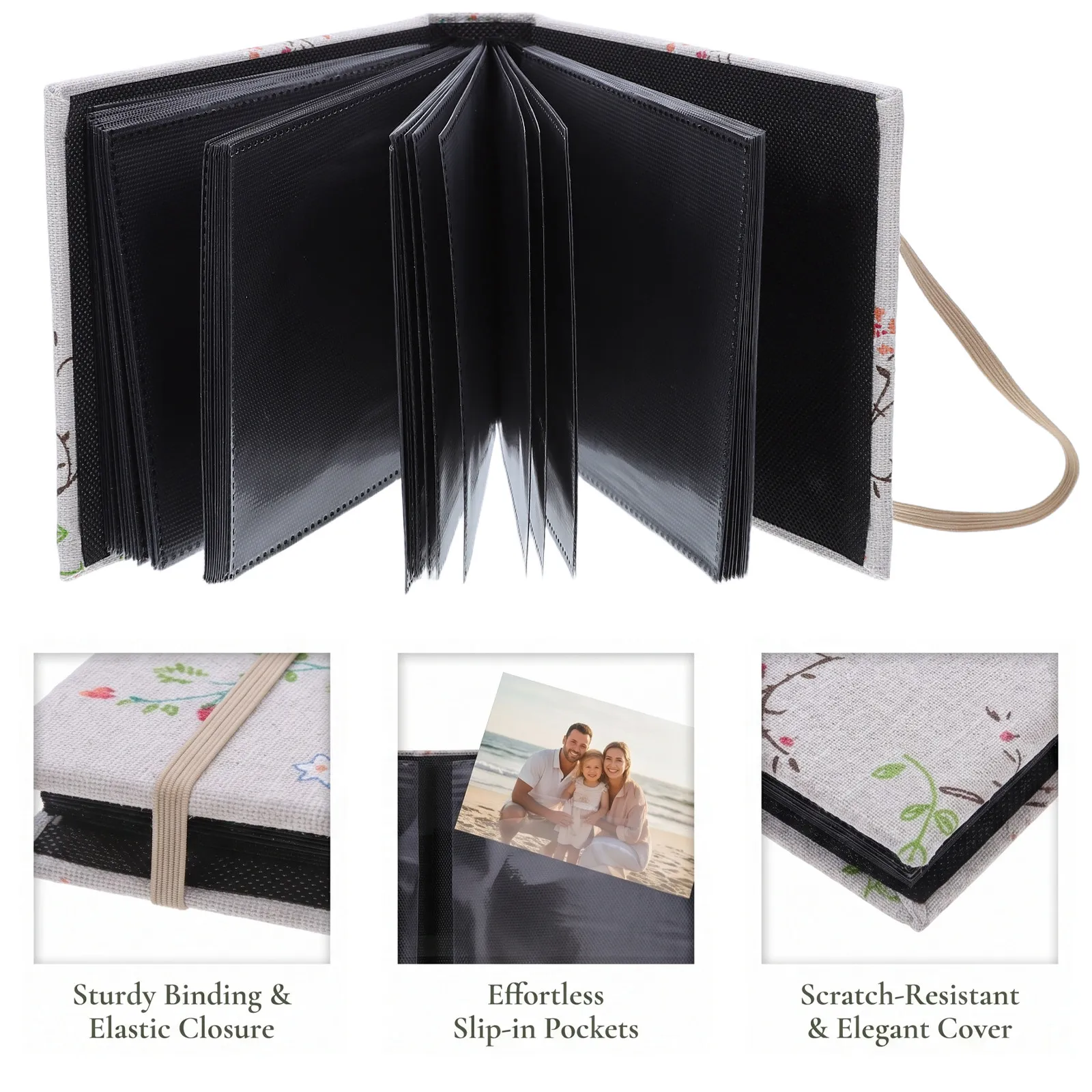 Mini Slip in Photo Album 6x4 Linen Cover Holds 100 Photos Portable Family Travel Wedding Memory Book Mini Small Photo Album