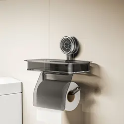 Wall Mounted Suction Cup Tissue Holder Punch-free Stable Bathroom Storage Rack PET+ABS Waterproof Toilet Paper Holder Home