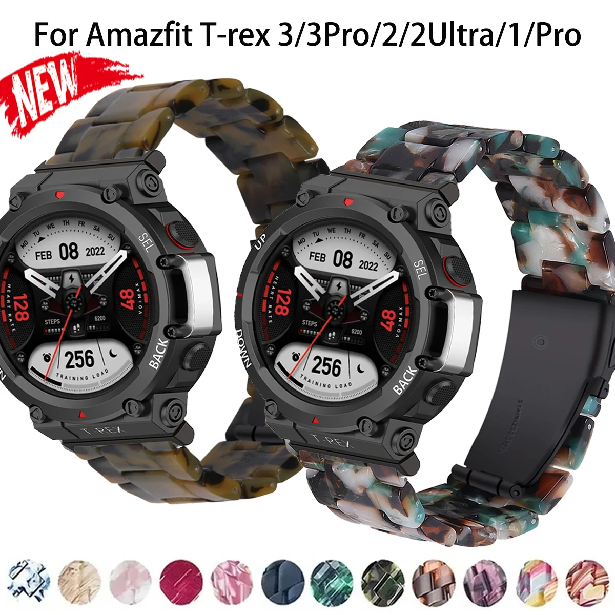 Durable Resin Band for Amazfit T-rex 3/3Pro 2/2Ultra Colorful Sport Strap for Huami Amazfit T-rex 1/Pro Fodling Buckle Bracelet