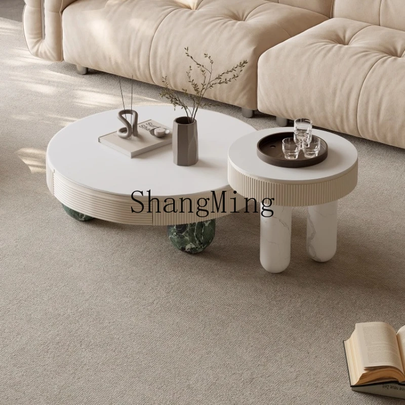 

ZYY cream wind rock slab round coffee table high-end light luxury coffee table living room home