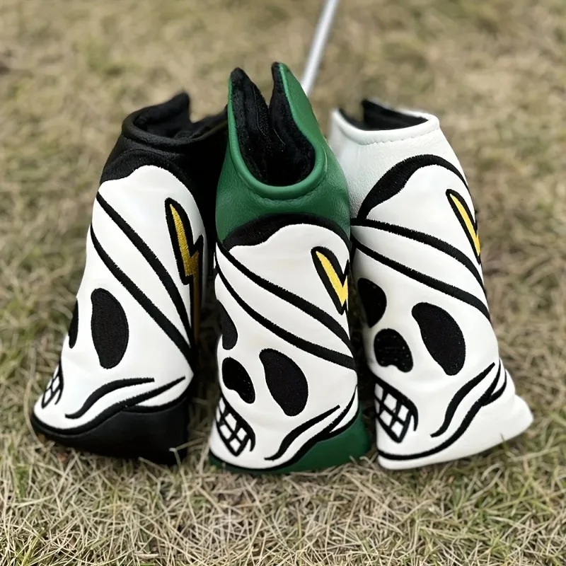 Capa de cabeça para colocação de golfe com bordado de caveira, capa de proteção para tacos de golfe à prova de poeira e durável, fornecendo a melhor proteção