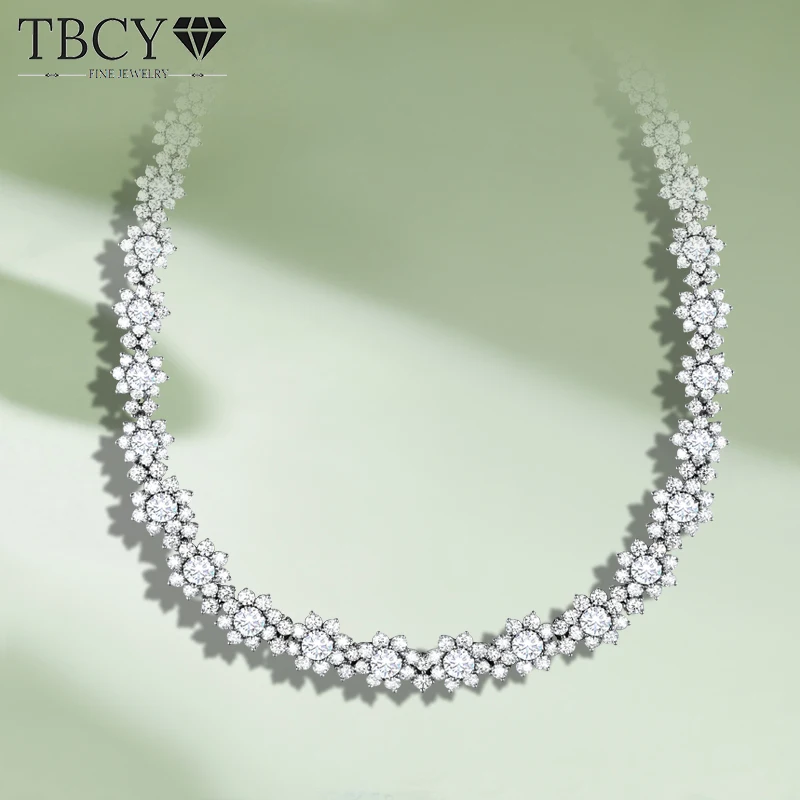 TBCYD 38.96cttw D Color Real Moissanite Sunflower Necklace For Women GRA Certified S925 Silver Diamond Luxury Collar Neck Chain