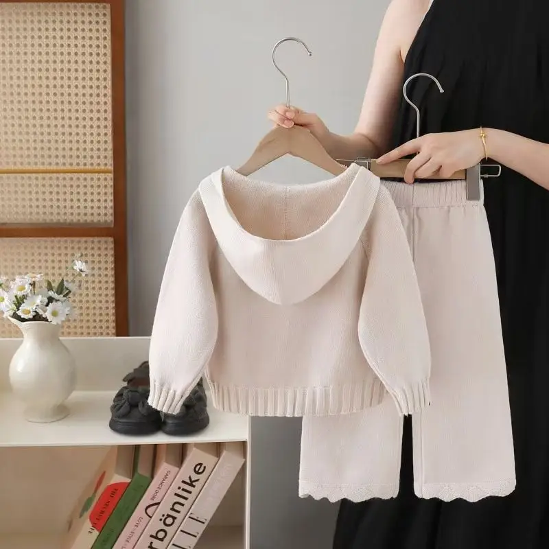 Girls Knitted Sweater Set with Hat Casual Spring Autumn Two-Piece Outfit including Knitwear Top And Pants for Kids