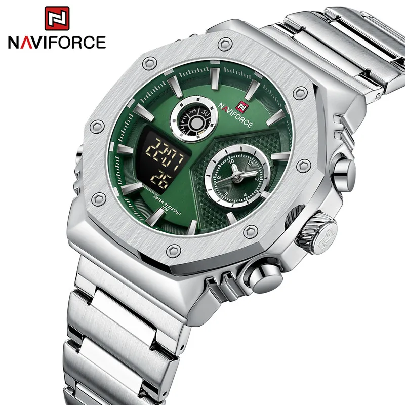 NAVIFORCE Men\'s Watch Fashion Waterproof Stainless Steel Quartz Wristwatches Multifunctional Analog Alarm Clock Reloj Hombre