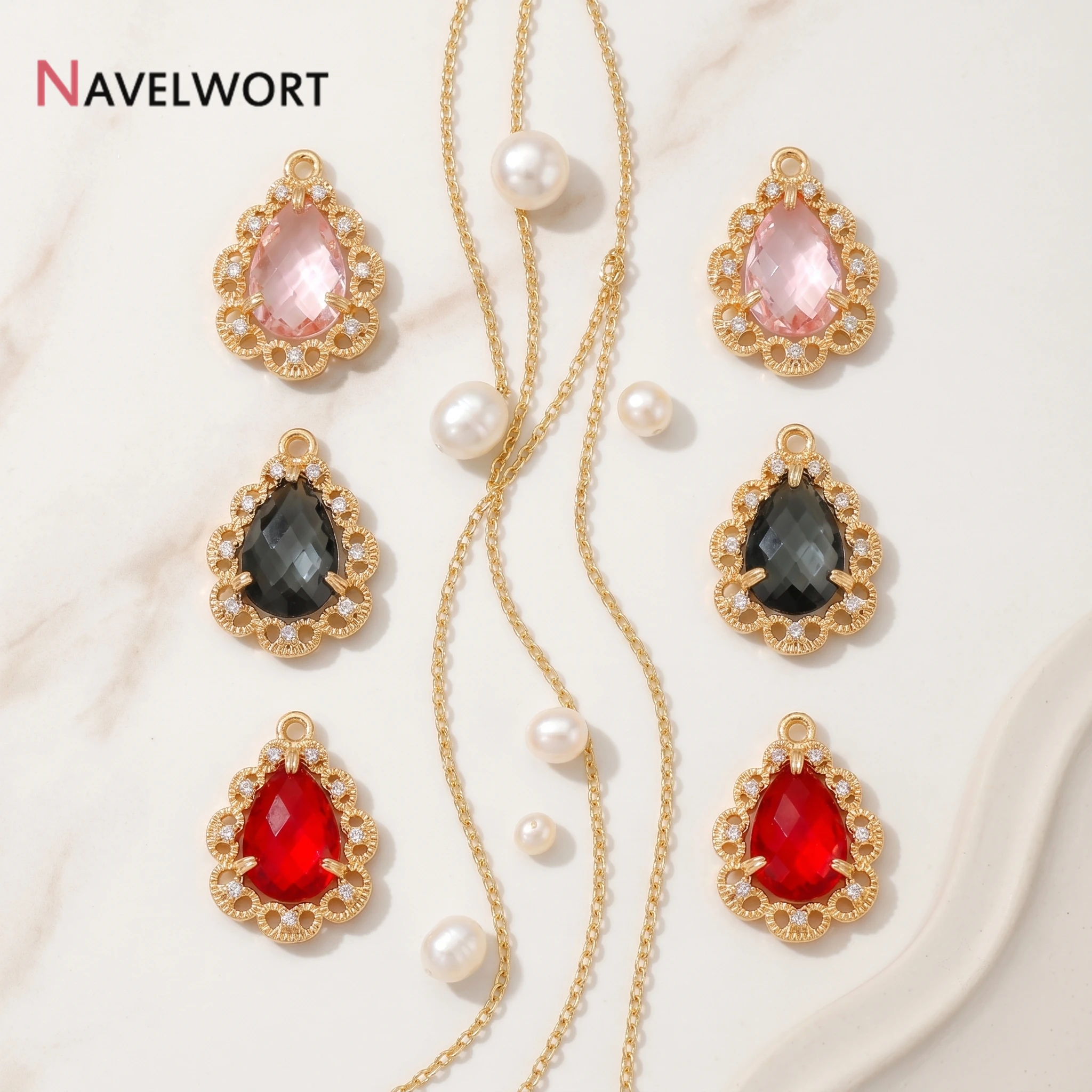 18K Gold Plated Crystal Glass Pendants Hollow Out Teardrop Charms For DIY Bracelet Necklace Making Accessories,Jewelry Pendant