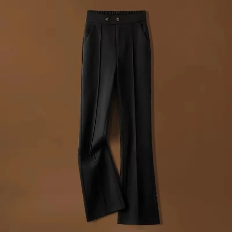 ファッションレディース厚いカジュアルストレートズボン女性ルーズパンタロン秋冬女性ハイウエストウールフレアパンツ ﻿