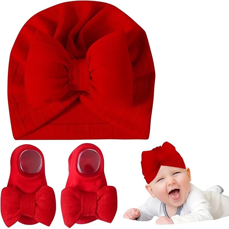 

Newborn Baby Girls Hat Knitted Socks Set Infant Beanie Cap Baby Hospital Hats Toddler Soft Warm Cap for 0-12 Months Baby Stuff