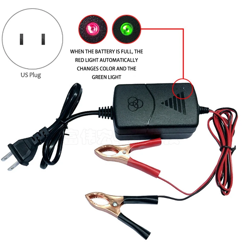 Lead-Acid Battery Charger Dual-Wire Alligator Clip Charger Battery Smart Charger Car Charger Us Plug