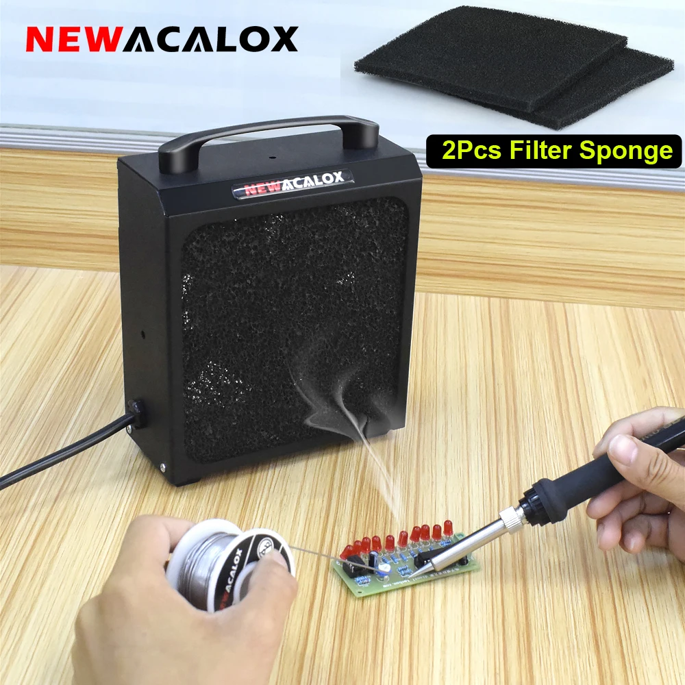 NEWACALOX 30W Soldering Smoke Absorber Fume Extractor Fan Carbon Filter Sponge Soldering Station Smoke/Dust Filter Welding Tool