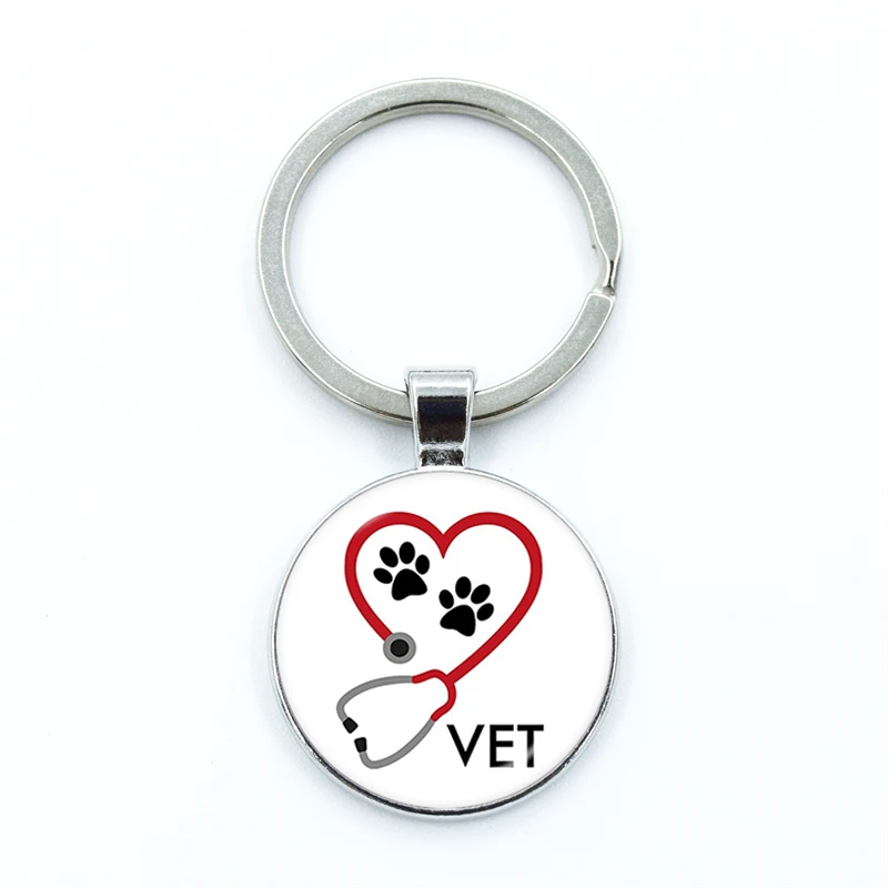 I love Veterinary Medicine Nurse Keychain Animal Doctor Keyring Glass Gem Pendant Men and Women Fashion Charm Jewelry