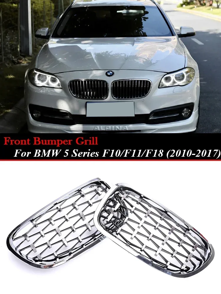 

For BMW 5 Series F10 F11 2010-2017 520i 528i 530i Chrome Diamond M5 Front Kidney Bumper Grill Carbon Black Facelift Grille