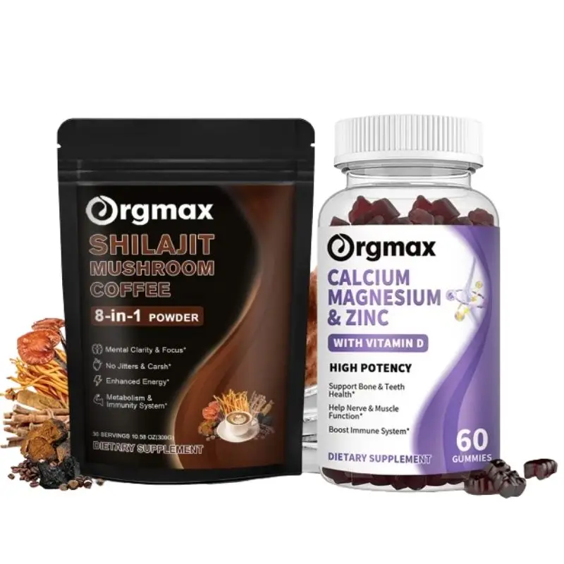 Orgmax Calcium Magnesium Zinc Gummies Strengthen Bone&Teeth Immune Health Shilajit Mushroom Coffee 8 in 1 Ginseng Ashwagandha