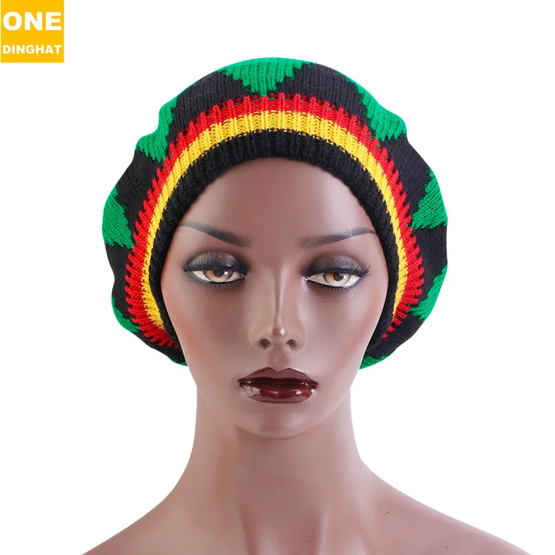 Handmade Crocheted Jamaica Reggae Hat Color Stripe Woolen Cap Beret Sleeve Cap JDM-13A