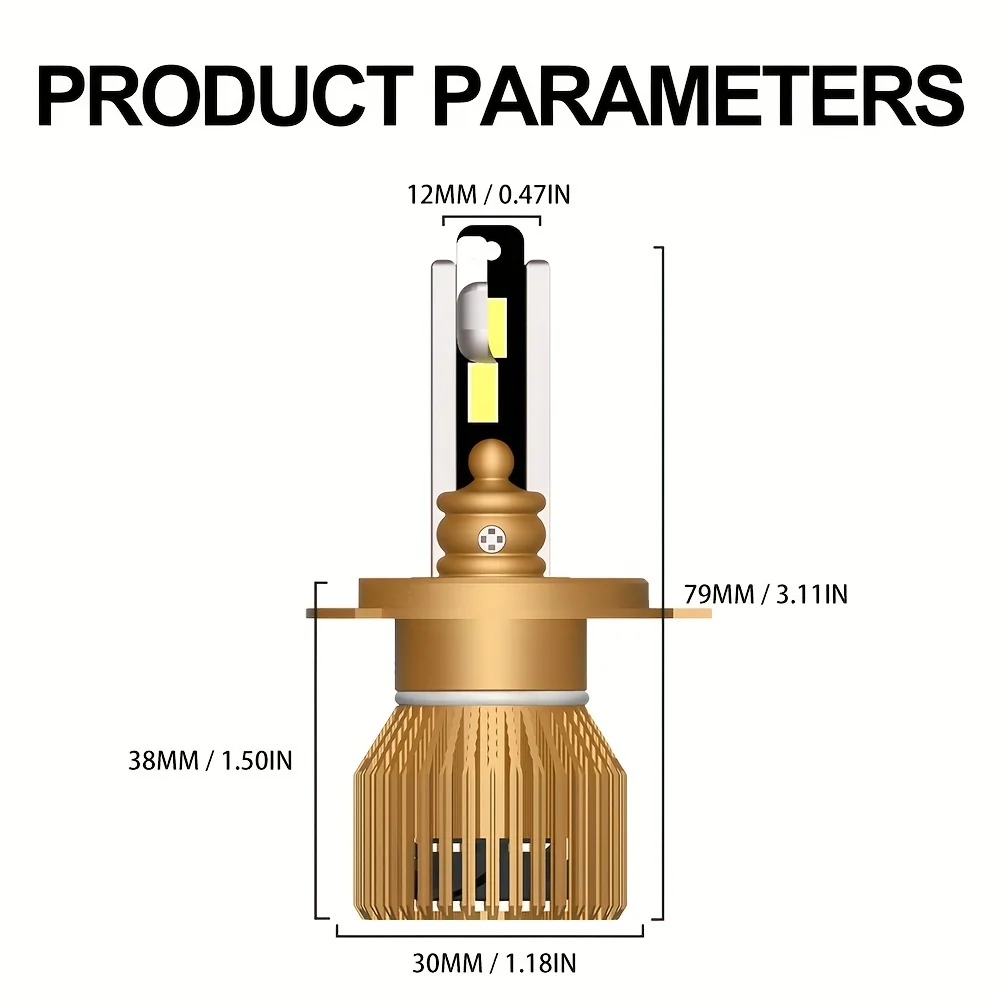 H4 LED Headlight Bulbs 27000LM 6000K White High Brightness Vehicle Lamps with 3570 CSP Chip Aviation Aluminum Material 12V 24V