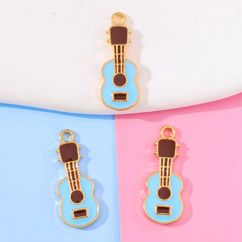 10Pcs 9*23mm Cute Guitar Ukulele Girls Necklace Earrings Bracelet Pendants DIY Key Chain Phone Chain Accessories Jewelry Crafts