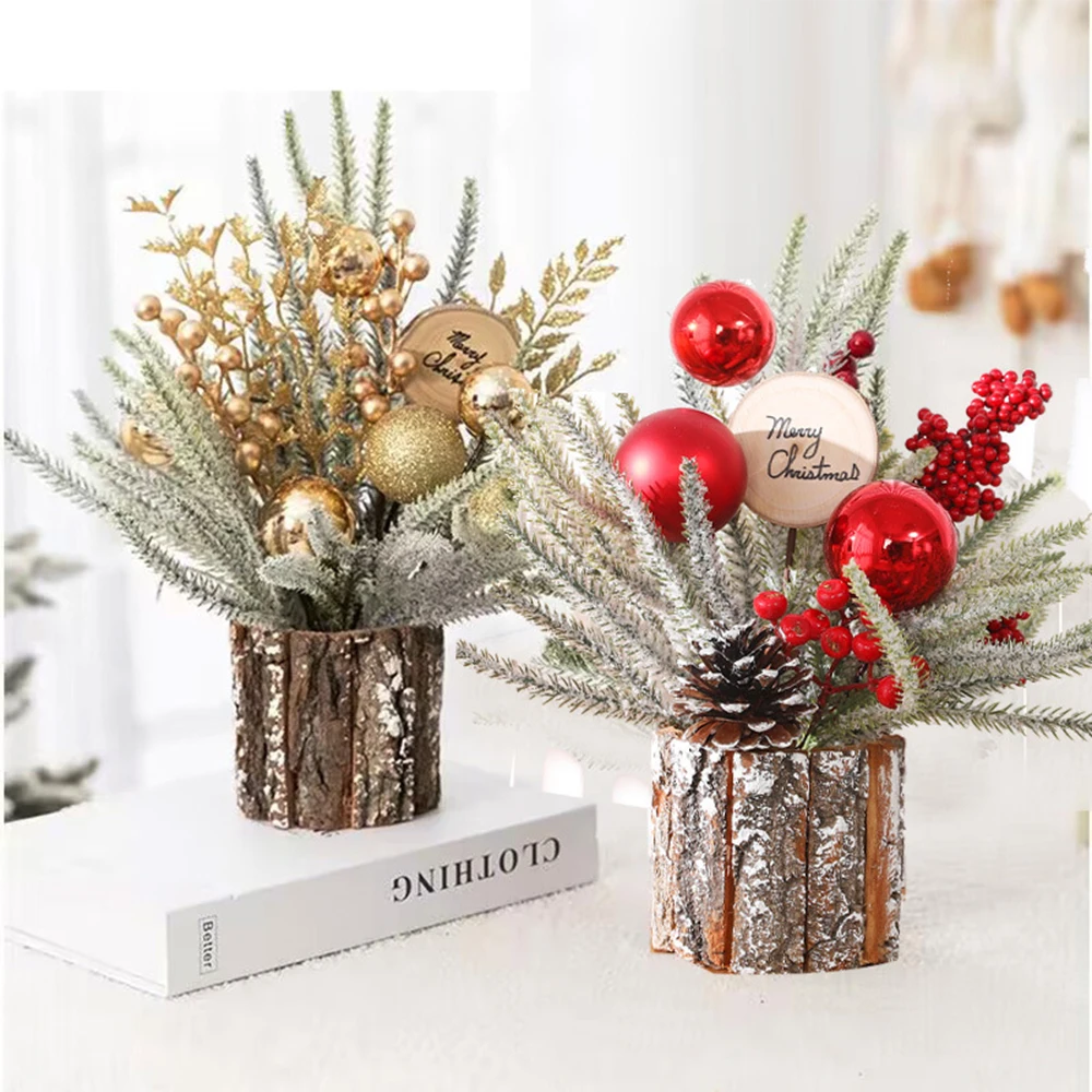 

1PC Christmas Decorations Wooden Barrel Small Christmas Tree Gift Set Tabletop Decoration Props Scene Arrangement
