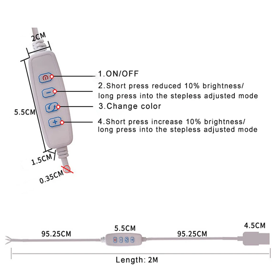 DC 5V LED Dimmer USB Port Power Supply Line Dimming Color-matching Extension Cable With ON OFF Switch Adapter For LED Light Bulb