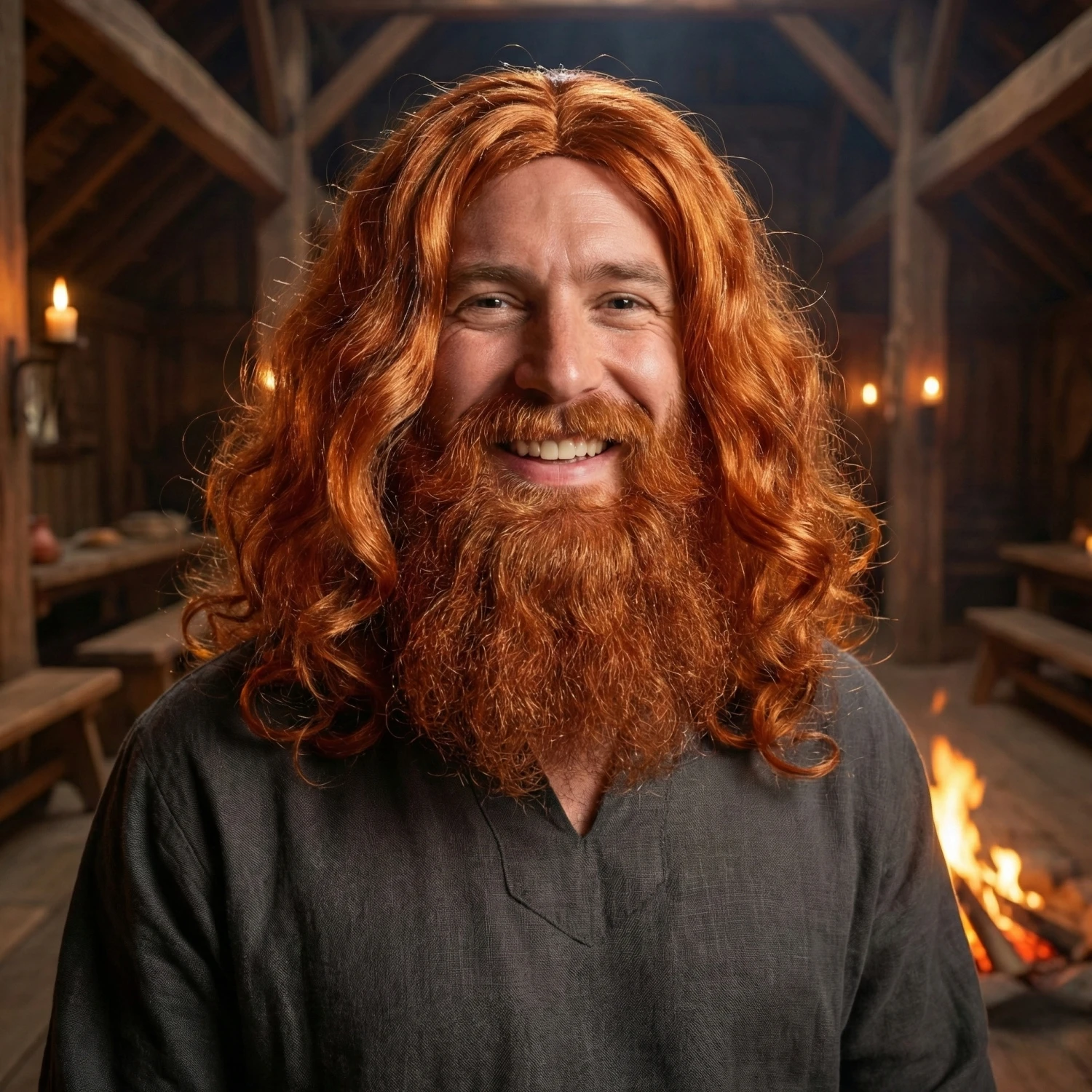 Men's Brown Curly Wig with Beard And Mustache Set Costume Hair Accessories for Party Festival Cosplay Dress up