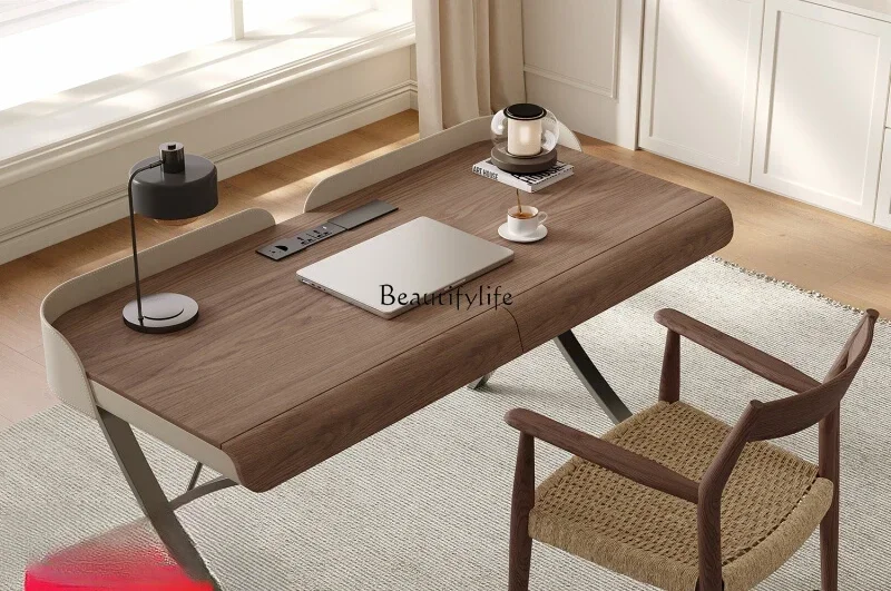 

Desk Italian minimalist office walnut veneer modern light luxury computer deskL